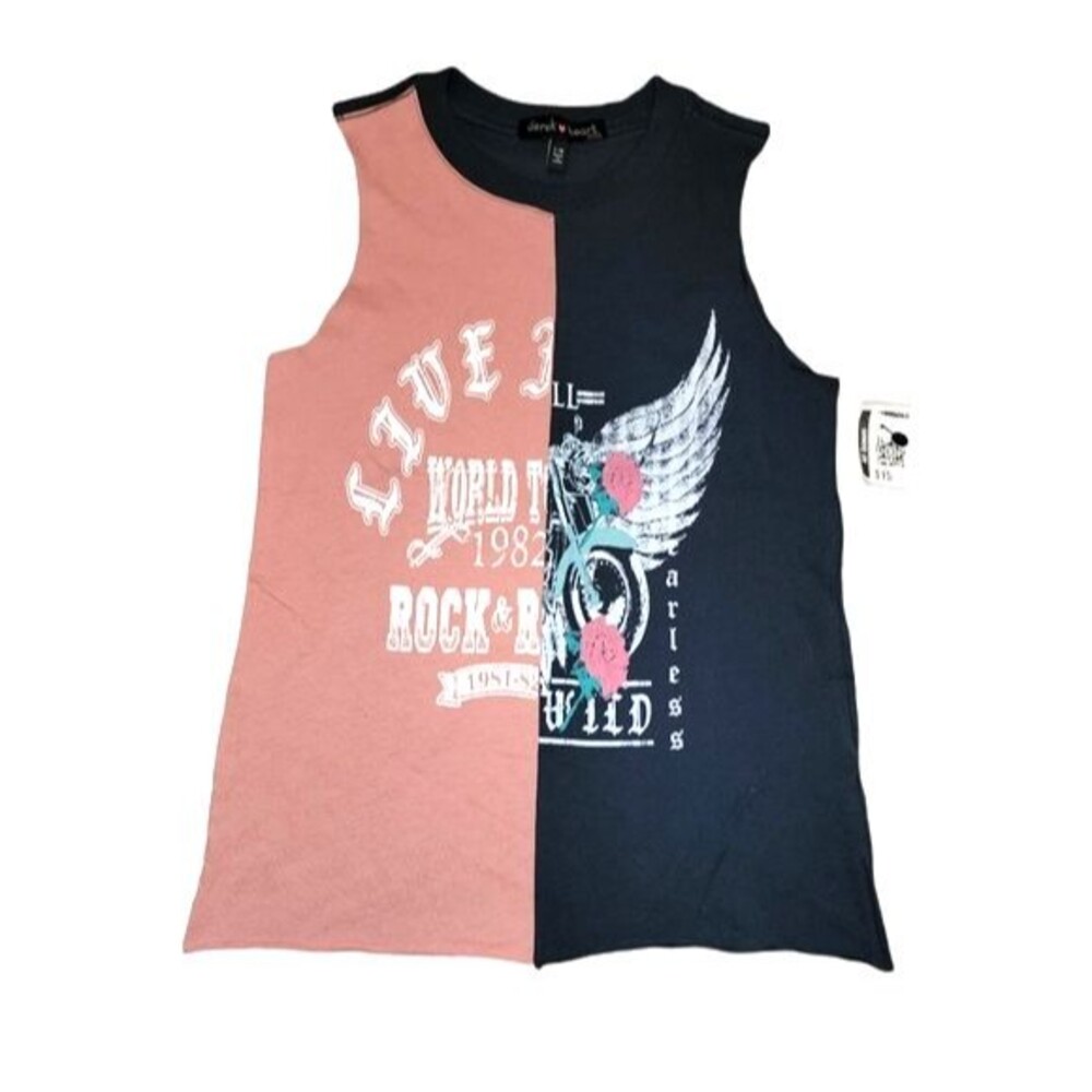 Derek Heart Girl New Sleeveless Half and Half Graphic Tee Girls Size M (10/12)‎